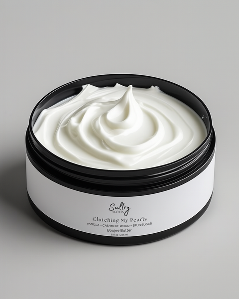 Sultry Scents Vanilla Body Cream dupe of Vanilla Skin in a black container with a creamy texture