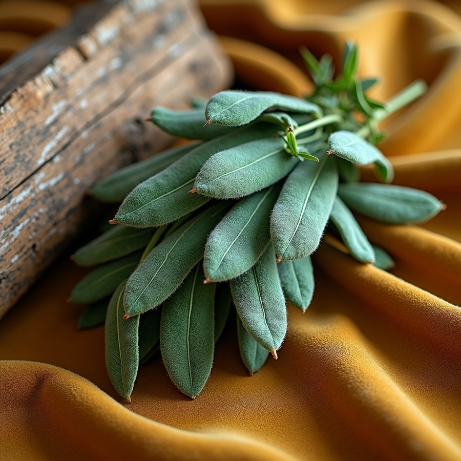 Fresh green vetiver leaves on mustard fabric highlighting vetiver suede roll on perfume by Sultry Scents