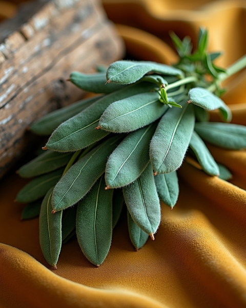 Fresh green vetiver leaves on mustard fabric highlighting vetiver suede roll on perfume by Sultry Scents