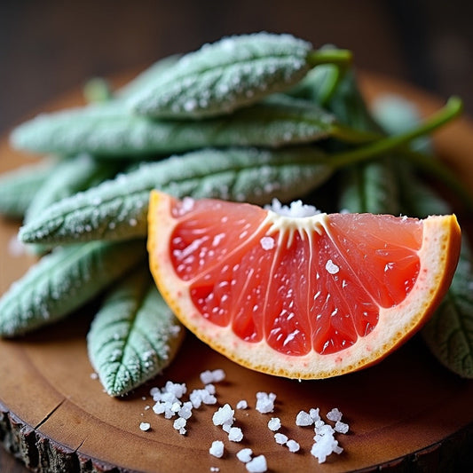 Wood Sage & Sea Salt inspired foaming hand soap with natural ingredients and grapefruit slice for a refreshing scent